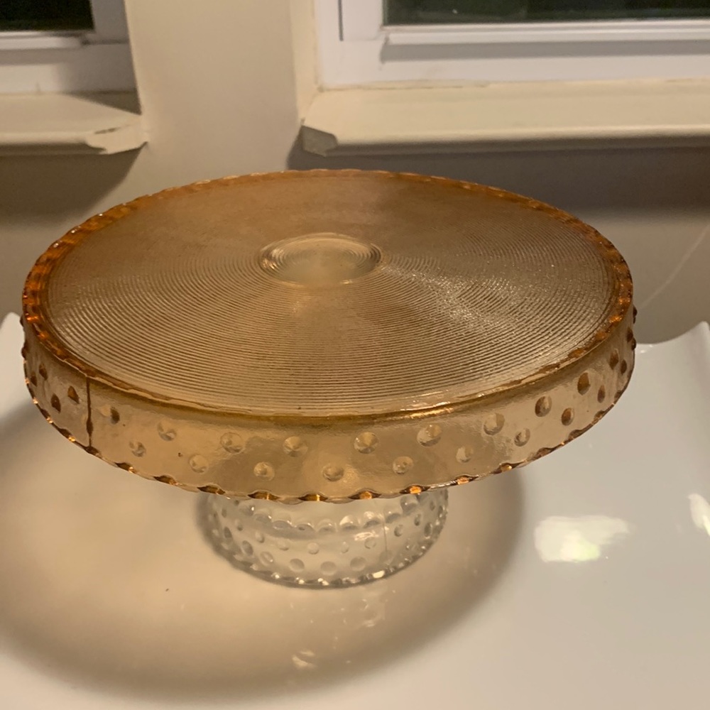 Vintage Glass Cake Polka Dot Cake Stand (amber-pink color)